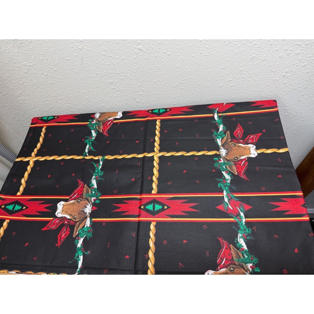 Daisy‎ Kingdom Vintage Fabric Black Christmas Longhorn Plaid 1993 44" x 2 yards